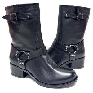 MIZ MOOZ LEATHER BOOTS BUCKLE SIDE ZIPPER BLACK 37EU / 7US NEW # Z-184